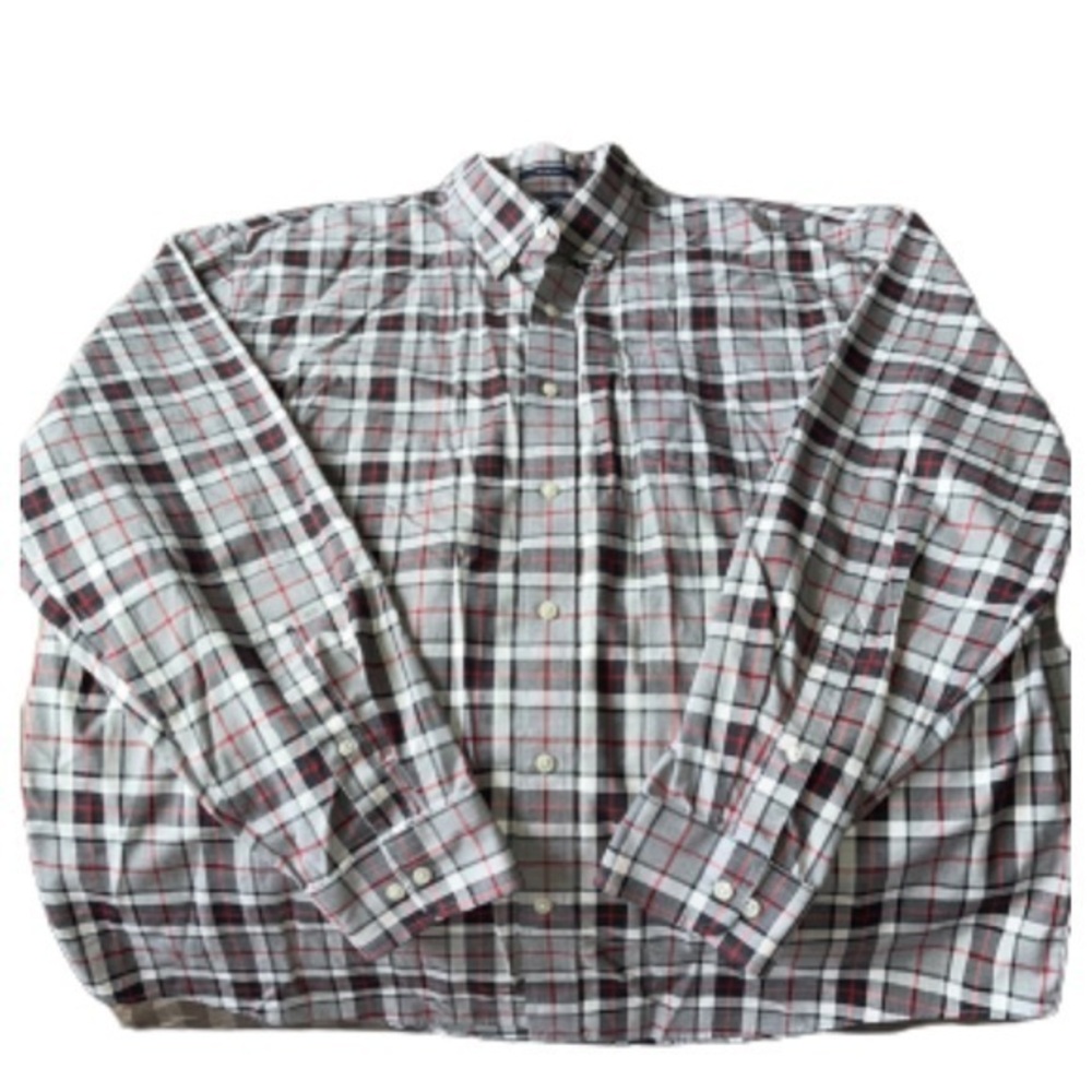Land’s End gray/red/black long sleeve casual dress shirt EUC size XL
